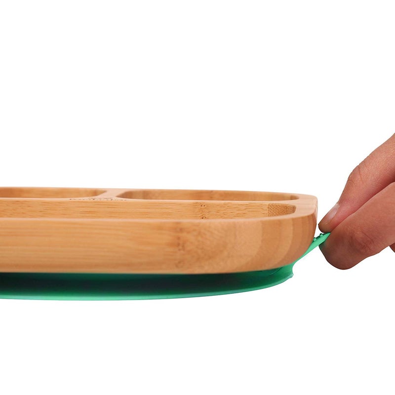 Youkoo kitchen Baby Toddler Stay Put Dish, Kids Suction Plate, Bamboo Cute Tableware (Light green) - Image 2